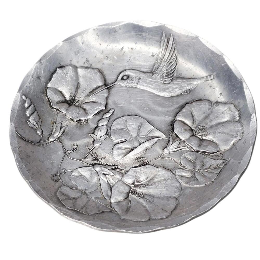 Wendell August Forge Hammered Aluminum Ornament Hummingbird With Flowers